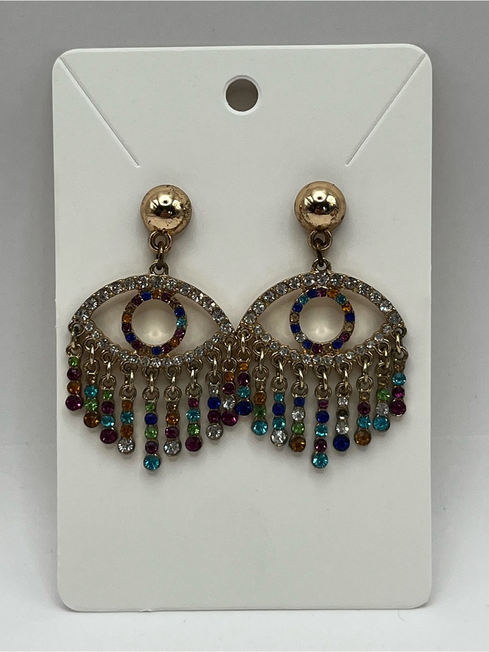 ✨ Colorful Rhinestone Evil Eye Fringe Earrings ✨